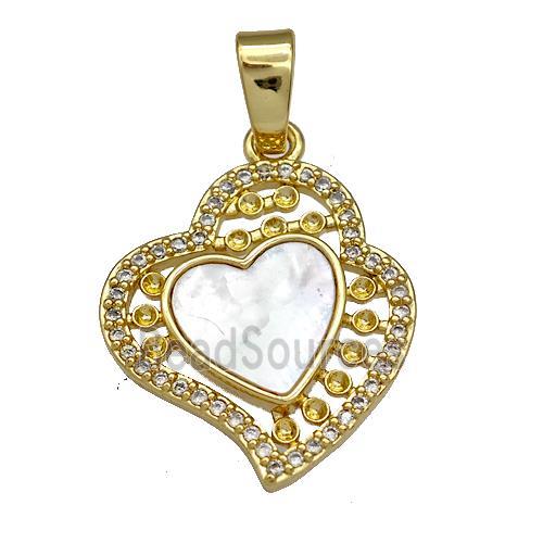 Copper Heart Pendant Pave Shell Zircon 18K Gold Plated