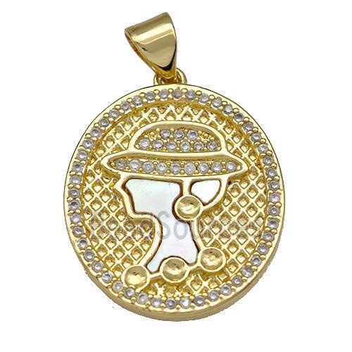 Lady Charms Copper Oval Pendant Pave Shell Zirconia 18K Gold Plated