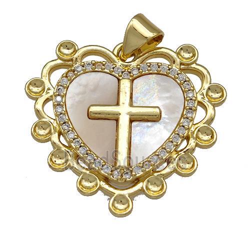 Copper Heart Pendant Pave Shell Zirconia Cross 18K Gold Plated