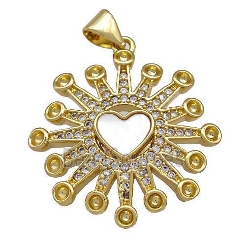 Copper Heart Pendant Pave Shell Zirconia 18K Gold Plated