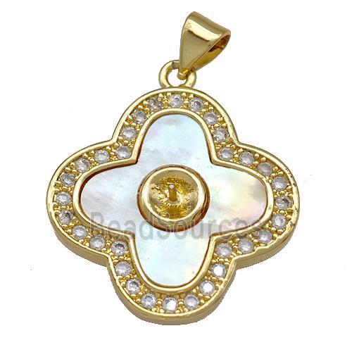 Copper Clover Pendant Pave Shell Zirconia 18K Gold Plated