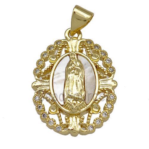 Jesus Charms Copper Pendant Pave Shell Zirconia Religious 18K Gold Plated