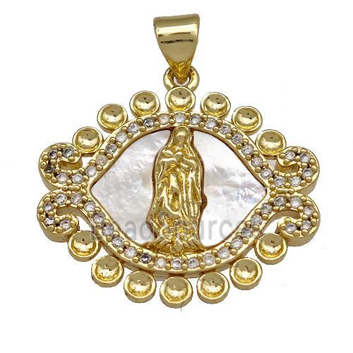 Jesus Charms Copper Pendant Pave Shell Zirconia Religious 18K Gold Plated