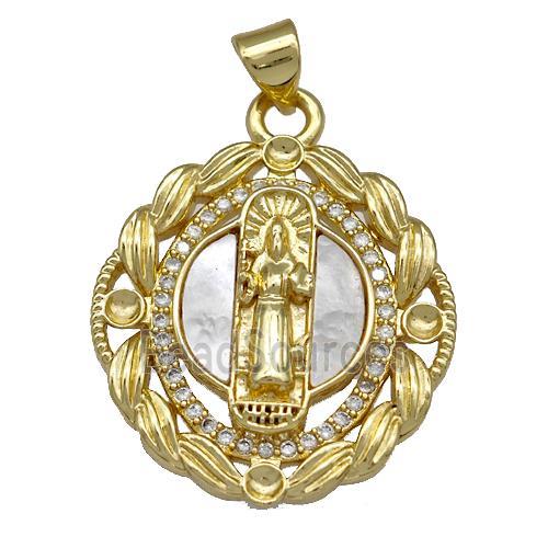 Jesus Charms Copper Pendant Pave Shell Zirconia Religious 18K Gold Plated