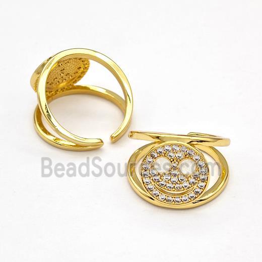 Copper Rings Pave Zirconia Smile Face Fire Opal 18K Gold Plated