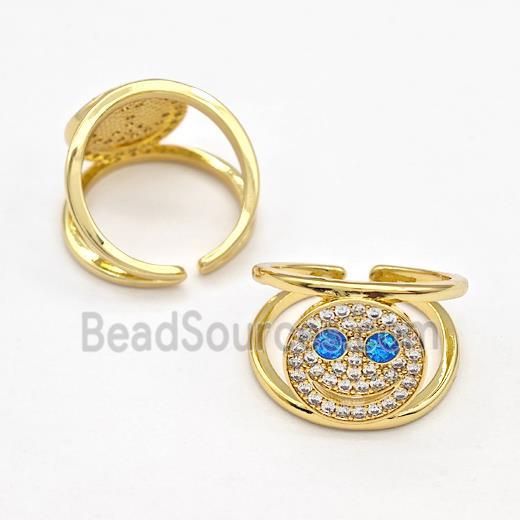 Copper Rings Pave Zirconia Smile Face Fire Opal 18K Gold Plated