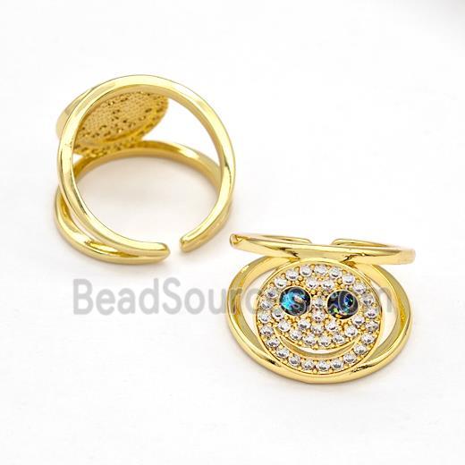 Copper Rings Pave Zirconia Smile Face Fire Opal 18K Gold Plated