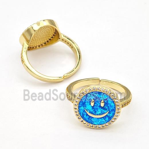 Copper Rings Pave Fire Opal Zirconia Emoji Smile Face 18K Gold Plated