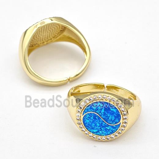 Copper Rings Pave Fire Opal Zirconia Taichi 18K Gold Plated