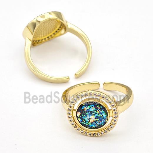 Copper Rings Pave Fire Opal Zirconia Circle 18K Gold Plated