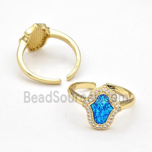 Copper Rings Pave Fire Opal Zirconia Hamsahand 18K Gold Plated