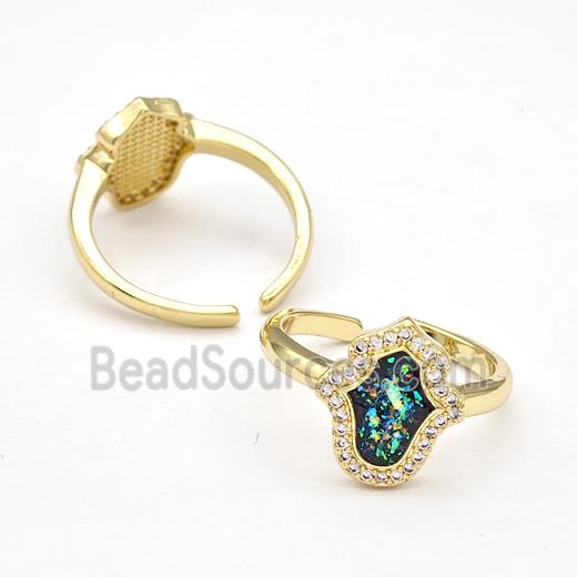 Copper Rings Pave Fire Opal Zirconia Hamsahand 18K Gold Plated