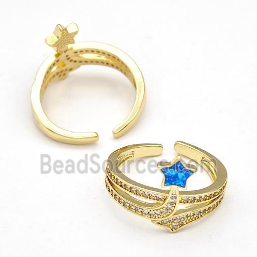 Copper Rings Pave Fire Opal Zirconia Star 18K Gold Plated