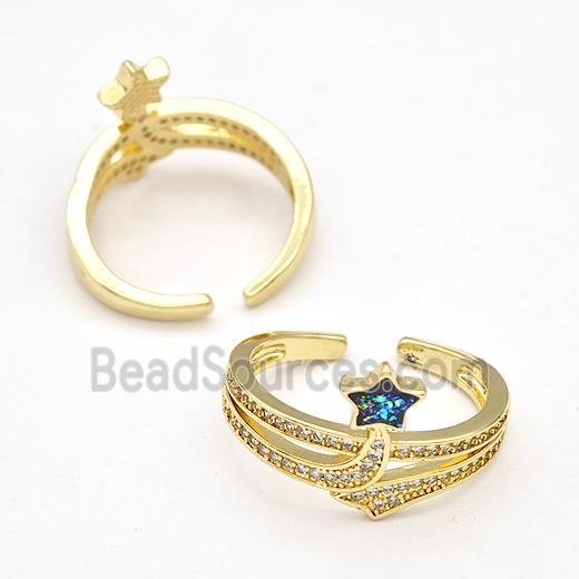 Copper Rings Pave Fire Opal Zirconia Star 18K Gold Plated