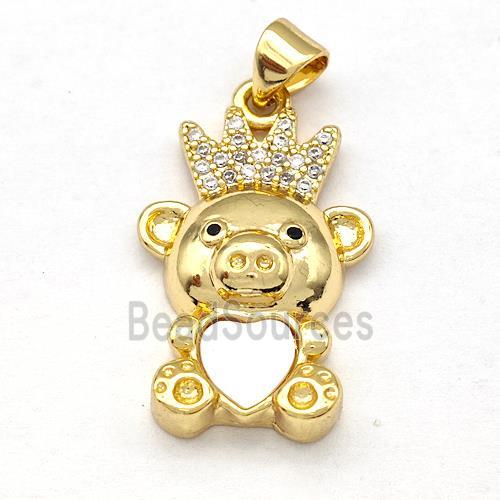 Copper Bear Pendant Pave Shell Zircon Crown 18K Gold Plated