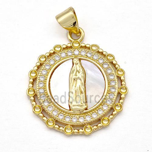 Jesus Charms Copper Pendant Pave Shell Zircon Religious 18K Gold Plated