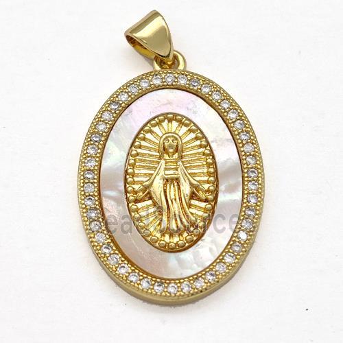 Jesus Charms Copper Pendant Pave Shell Zircon Oval Religious 18K Gold Plated