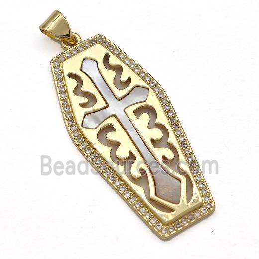 Copper Cross Pendant Pave Shell Zircon 18K Gold Plated