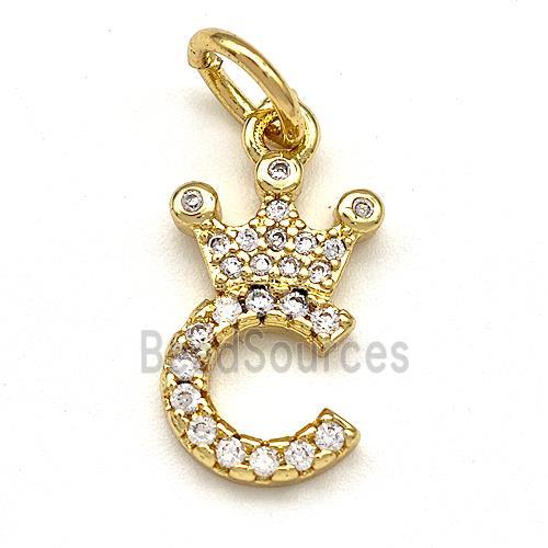 Copper Pendant Pave Zirconia Letter-C Crown Gold Plated