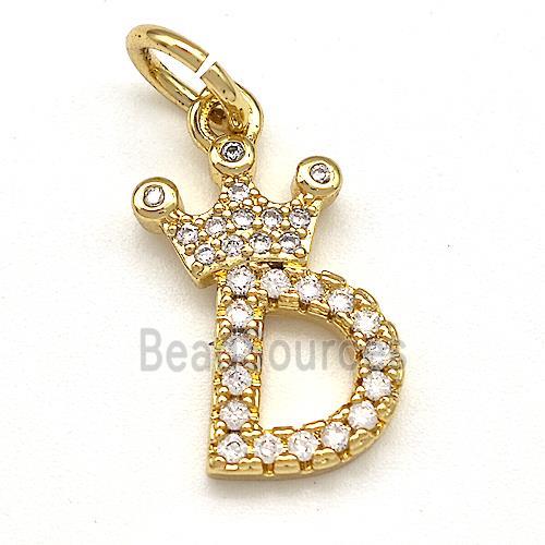 Copper Pendant Pave Zirconia Letter-D Crown Gold Plated