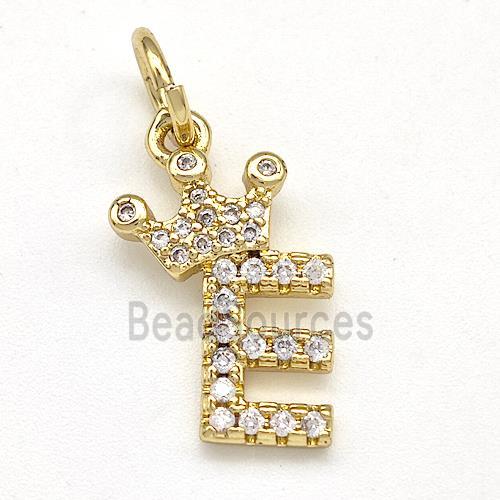 Copper Pendant Pave Zirconia Letter-E Crown Gold Plated