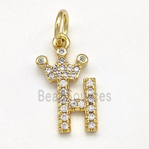 Copper Pendant Pave Zirconia Letter-H Crown Gold Plated