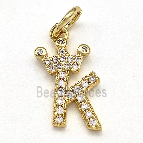 Copper Pendant Pave Zirconia Letter-K Crown Gold Plated