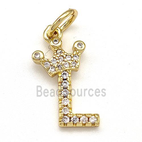 Copper Pendant Pave Zirconia Letter-L Crown Gold Plated