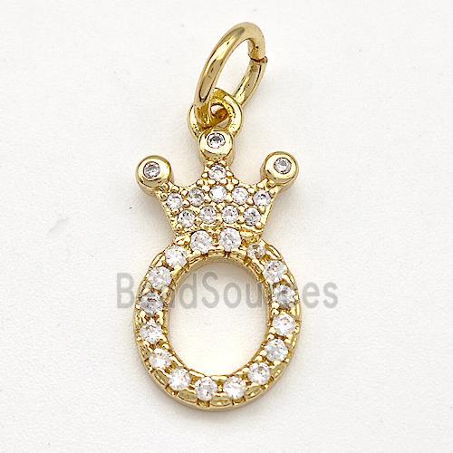 Copper Pendant Pave Zirconia Letter-O Crown Gold Plated