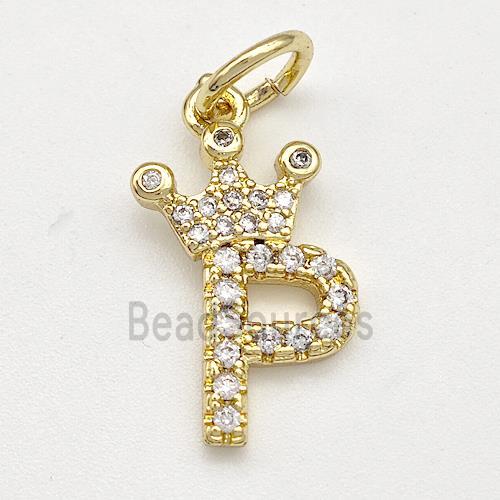 Copper Pendant Pave Zirconia Letter-P Crown Gold Plated