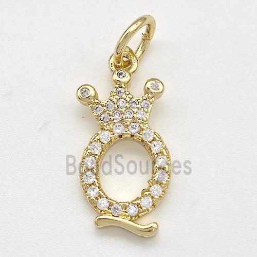 Copper Pendant Pave Zirconia Letter-Q Crown Gold Plated