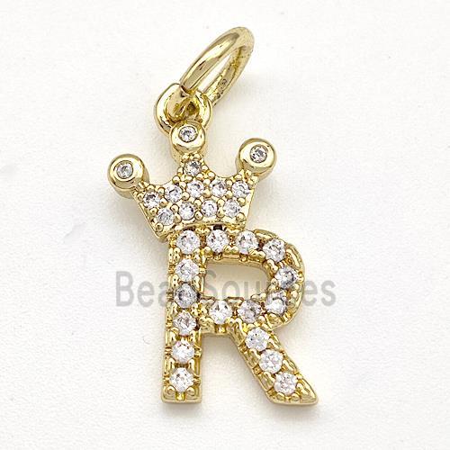 Copper Pendant Pave Zirconia Letter-R Crown Gold Plated