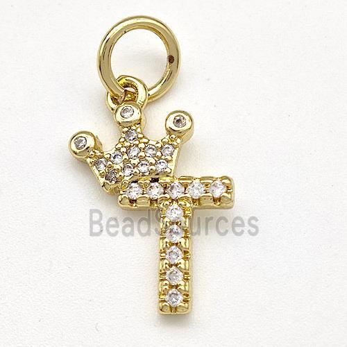 Copper Pendant Pave Zirconia Letter-T Crown Gold Plated