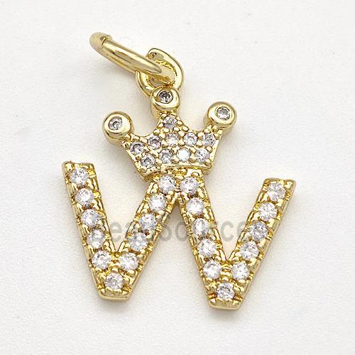 Copper Pendant Pave Zirconia Letter-W Crown Gold Plated