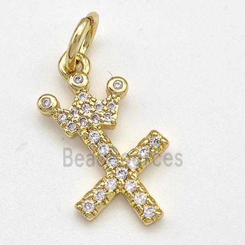 Copper Pendant Pave Zirconia Letter-X Crown Gold Plated