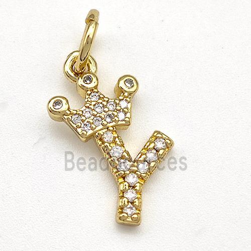 Copper Pendant Pave Zirconia Letter-Y Crown Gold Plated