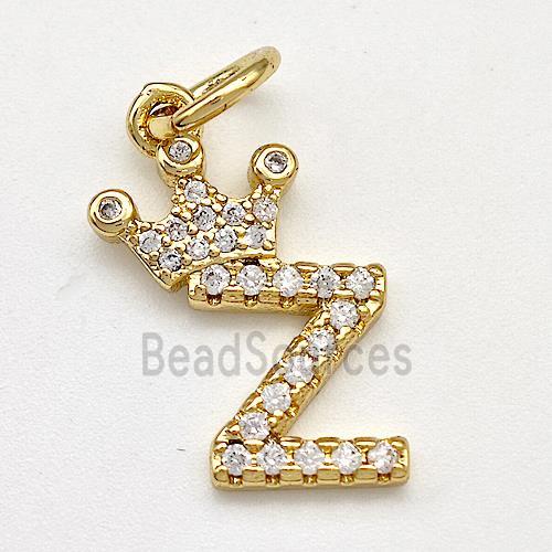 Copper Pendant Pave Zirconia Letter-Z Crown Gold Plated