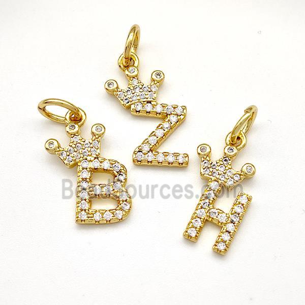 Copper Letter Pendant Pave Zirconia Mixed Alphabet Crown Gold Plated