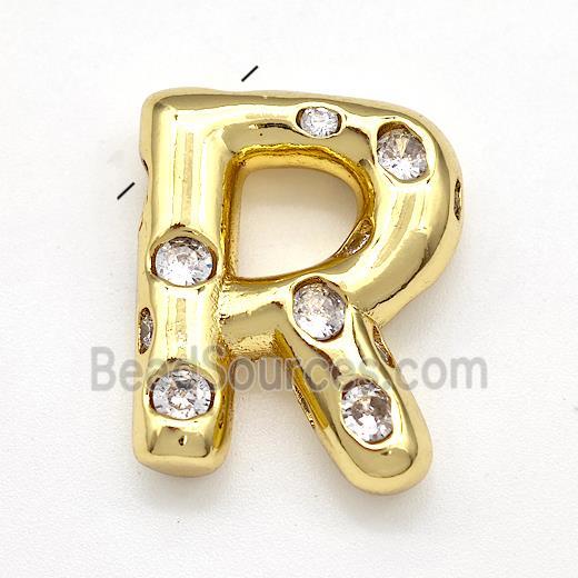 Copper Letter-R Pendant Micro Pave Zirconia Gold Plated