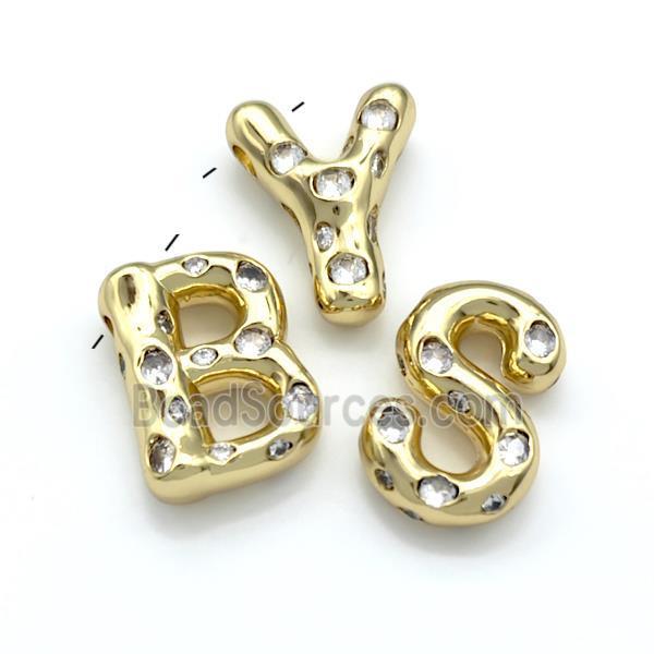 Copper Letter Pendant Micro Pave Zirconia Mixed Alphabet Gold Plated