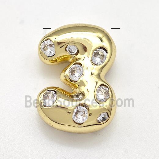 Copper Number-3 Pendant Micro Pave Zirconia Gold Plated