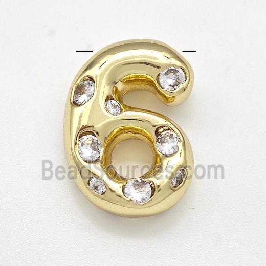 Copper Number-6 Pendant Micro Pave Zirconia Gold Plated