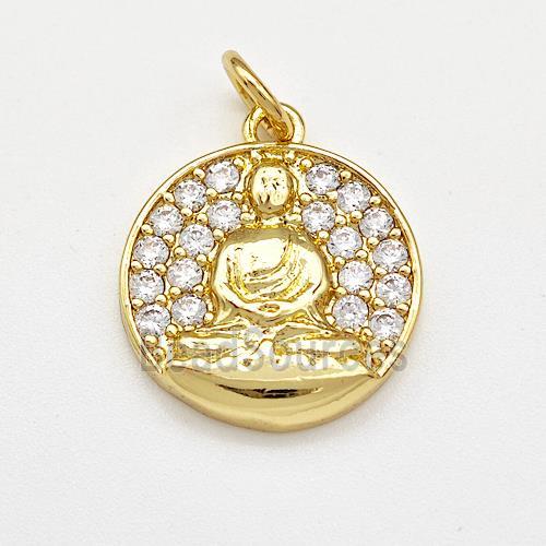 Buddha Charms Copper Circle Pendant Micro Pave Zirconia Gold Plated