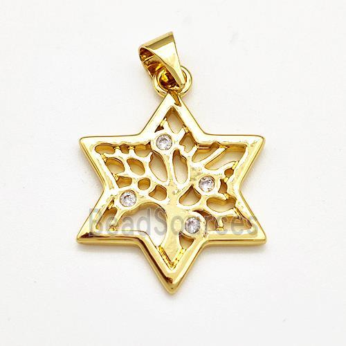 Copper David Star Pendant Pave Zircon Tree Of Life Gold Plated