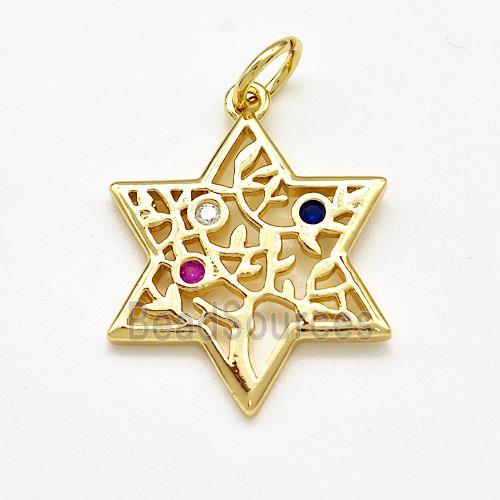 Copper David Star Pendant Pave Zircon Tree Of Life Gold Plated