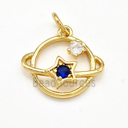 Copper Planet Pendant Pave Zircon Star Gold Plated