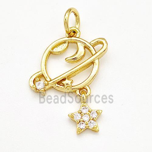 Copper Planet Pendant Pave Zircon Star Gold Plated