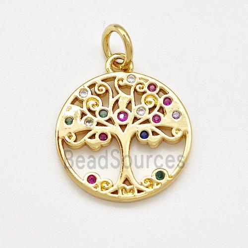 Copper Tree Of Life Pendant Pave Zircon Gold Plated