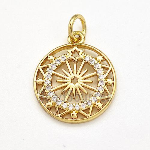 Copper Sun Pendant Pave Zircon Gold Plated