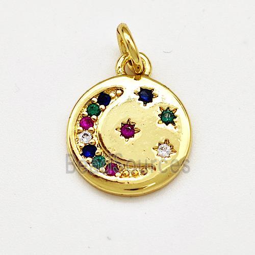 Copper Moon Pendant Micro Zirconia Star Gold Plated